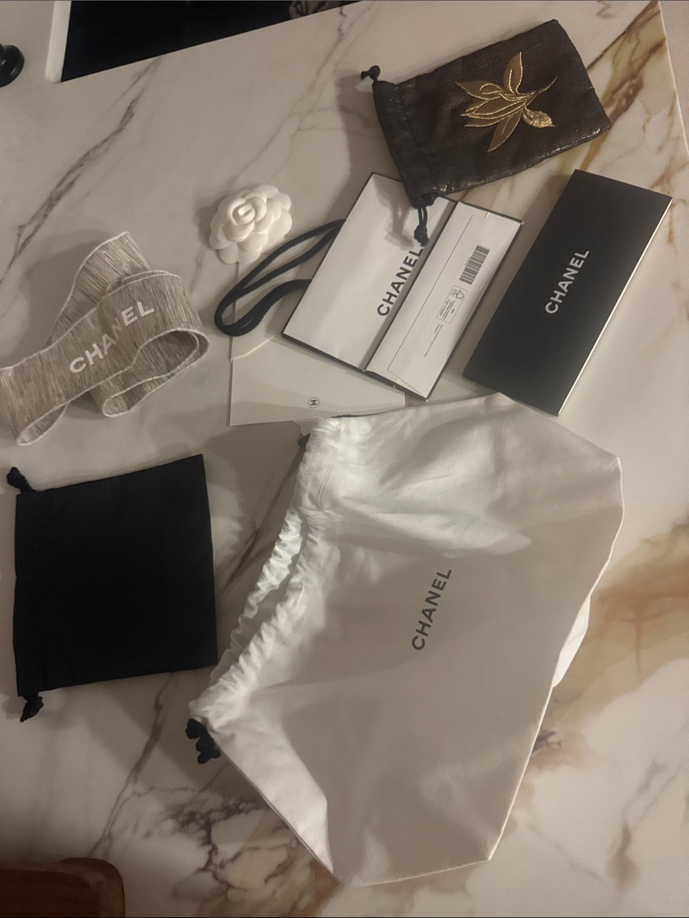 Chanel Dust Bag and 2 jewlery bags, small shopping bag ribbon card and book